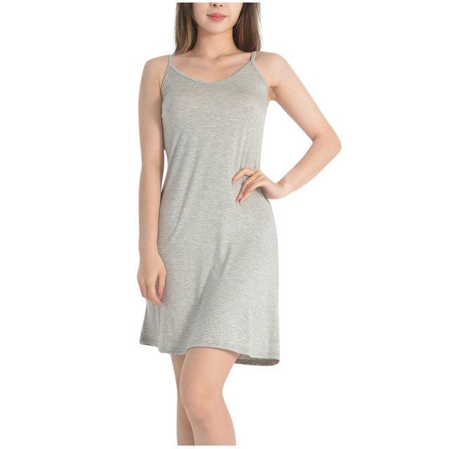 Tqcoqu Women Solid Color V-Neck Sleeveless And Unadjusted Buckle Short Nightgown