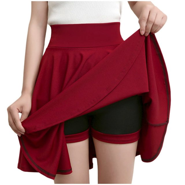 LNGOOR Jupe Patineuse Mini Plissée Extensible Décontractée pour Femmes avec Shorts Basique Polyvalente Taille Haute