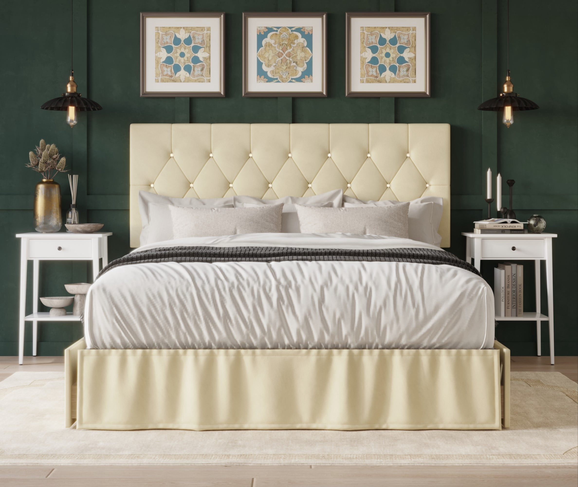 HMD Jovita King Tufted Upholstered Storage Panel Bed, Beige