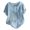 thumbnail image 1 of Birdeem Femmes Manches Courtes Décontracté Col Rond Imprimé Ample Bouton Tunique Chemise Blouse Hauts, 1 of 5