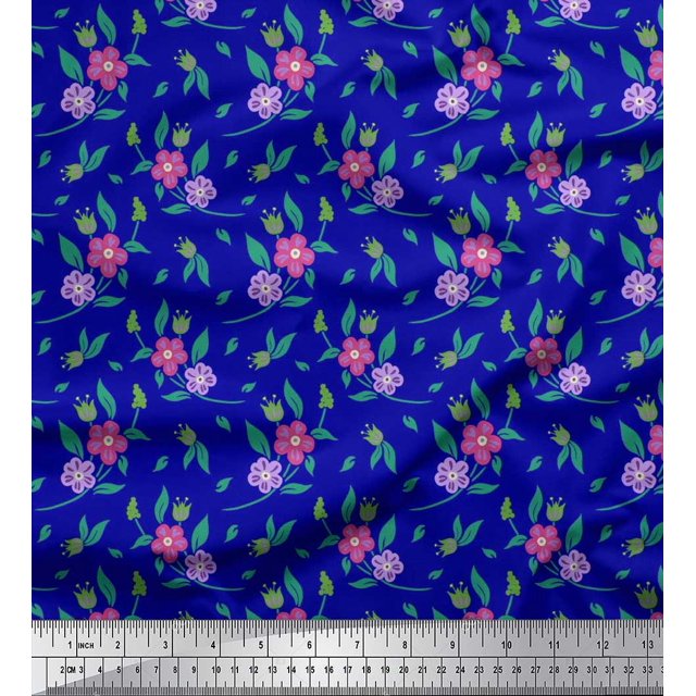 Soimoi Blue Velvet Fabric Diamond Geometric Printed Craft Fabric by the Yard 58 Inch Wide