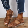 thumbnail image 4 of Muffin Faux Leather Round Toe Black Platform Straw Mesh Wedge Casual Sandals, 4 of 8