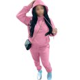 thumbnail image 1 of MAWCLOS Ladies Two Piece Outfit Drawstring Tracksuit Sets Long Sleeve Jogger Set Straight Leg Sports Hooded Neck Sweatsuits Pink 2XL, 1 of 4