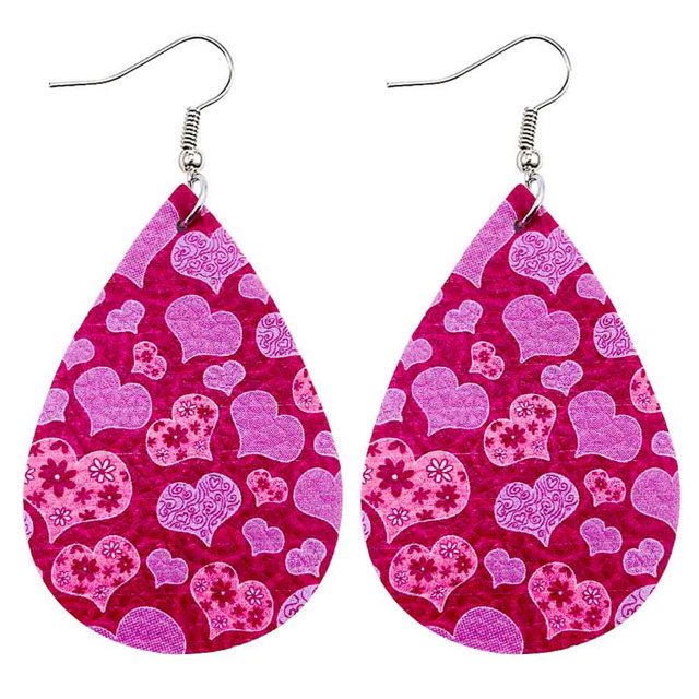 PVCS Boucles d'Oreilles de la Saint-Valentin Cœur Amour Lèvres Rouges Boucles d'Oreilles Imprimées Double Face