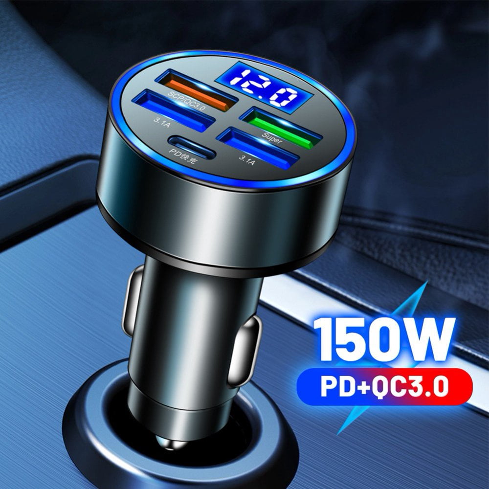 Estbridg 150W Fast Car Charger 4 Usb Port + Type C Universal Socket Adapter