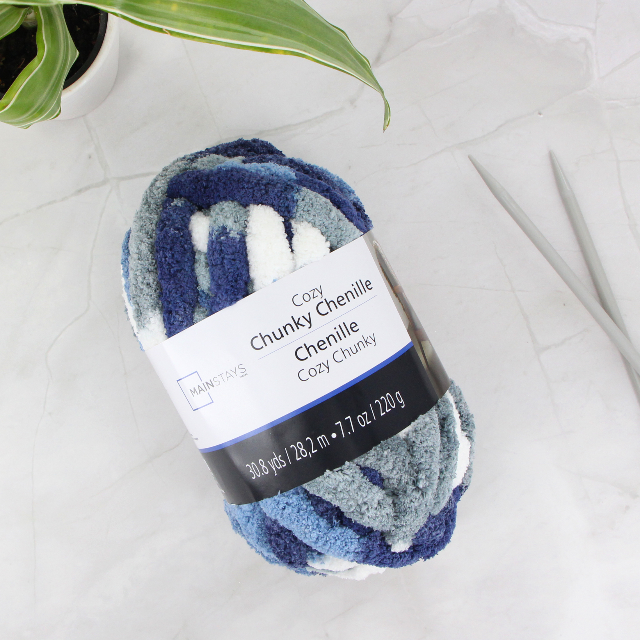 MAINSTAYS Chenille Cozy Chunky, 28,2 m (30,8 vgs), 220 g (7,7 oz), 100% polyester, bord de mer