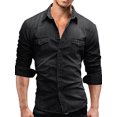 thumbnail image 1 of Kmbangi  Men's Casual Denim Shirts Solid Color Long Sleeve Lapel Button Tops for Party Spring Autumn, 1 of 6
