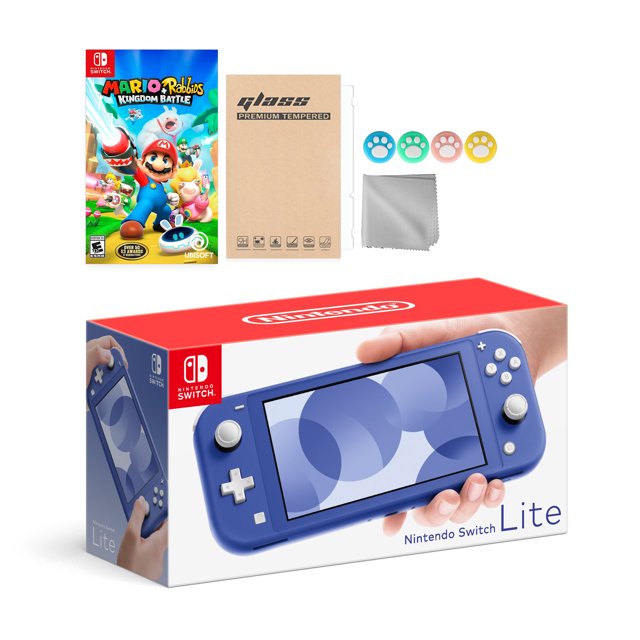 Nintendo Switch Lite Blue with Mario Rabbids Kingdom Battle and Mytrix Accessories NS Game Disc Bundle Best Holiday Gift