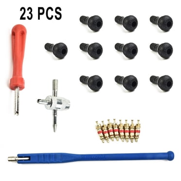 Trousse d'Outils de Réparation de Valve de Pneu avec Extracteur de Tige de Noyau de Valve 23 Pcs et Outil 4 Voies