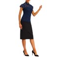 thumbnail image 2 of INSPIRE CHIC Women's Keyhole Back Top Short Sleeve Stand Collar Semi Sheer Blouse S Navy Blue, 2 of 6
