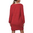 thumbnail image 3 of LUXUR Robe Chandail pour Femme Chandail en Peluche Chandail à Manches Longues Mini Robes Ample en Molleton Rouge TG, 3 of 4