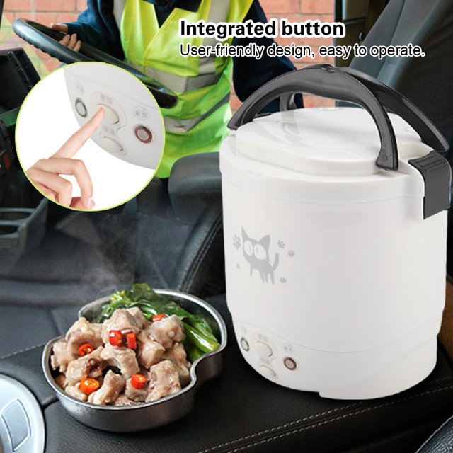 Garosa Cuiseur Vapeur pour Aliments, Cuiseur à Riz Portable, 12V 100W 1L Cuiseur à Riz Électrique Portable Multifonction Cuiseur Vapeur pour Aliments pour Voitures