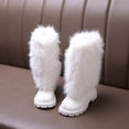 thumbnail image 4 of DHFJKG Girls Boots Mid Calf Boots With Zipper Fuzzy Lining Leather Upper Round Toe Lug Sole Non Slip Booties For Cold Weather Winter Gear Versatile Shoes, 4 of 7