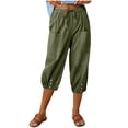 thumbnail image 2 of DPTALR Women Summer Casual Loose Bandage Button Pocket Solid Trousers Capris Pants, 2 of 8