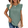 thumbnail image 2 of Plus Size Summer Tops for Women Crochet Crewneck Ruffle Shorts Sleeve T Shirts Loose Blouses, 2 of 7
