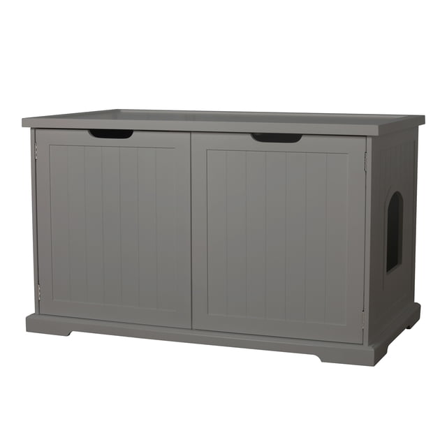 Merry Products Pet Cat Washroom Storage Bench with Removable Wall, Gray