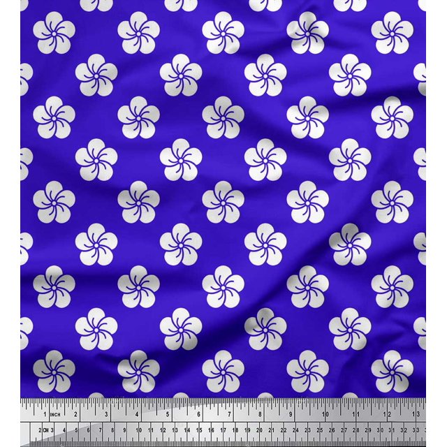 Soimoi Blue Poly Georgette Fabric Artistic Floral Print Sewing Fabric Yard 52 Inch Wide