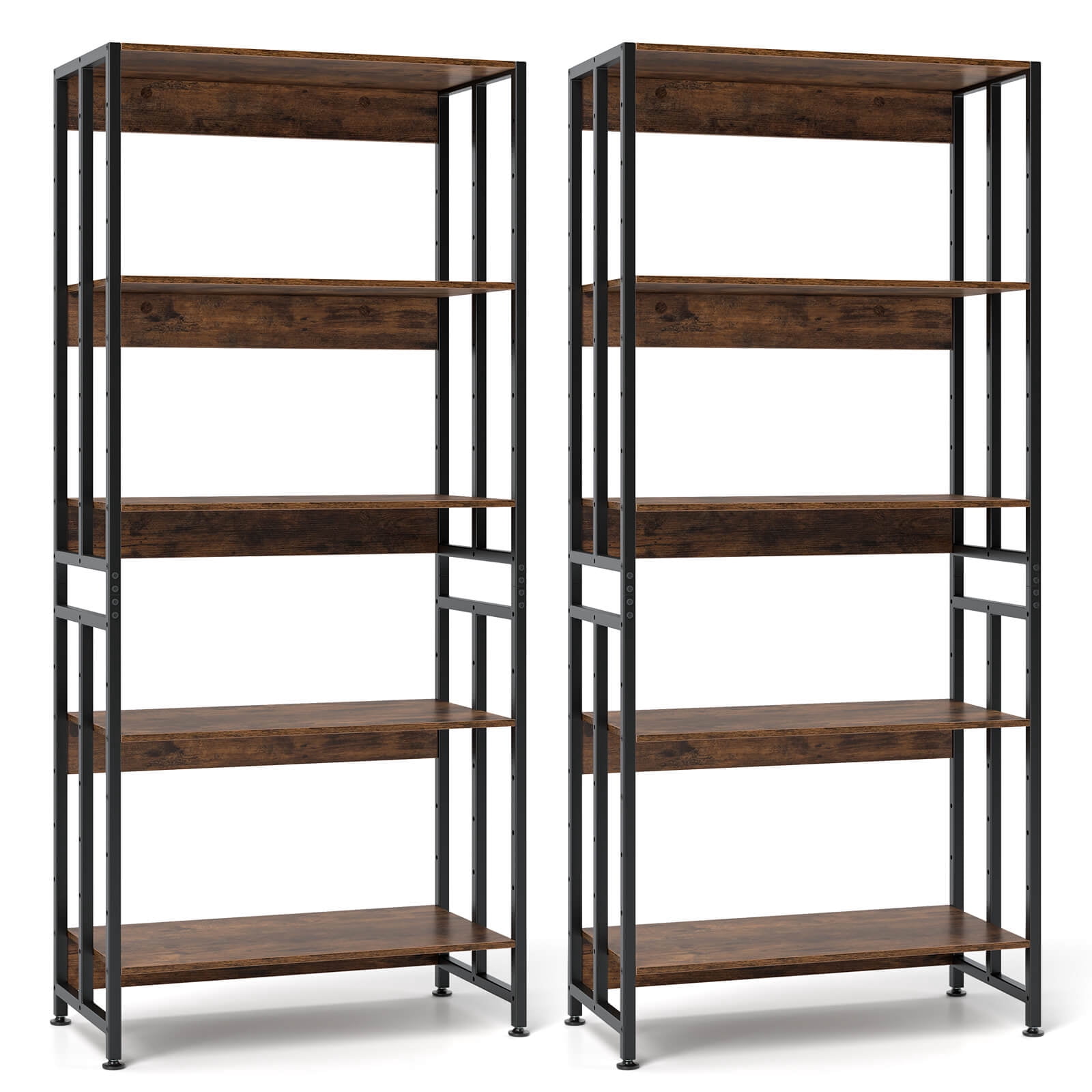 Costway 2 Pcs Bibliothèque à 5 Niveaux Bibliothèque de 62 Pouces de Hauteur avec Tablettes Inclinables Présentoir Rangement