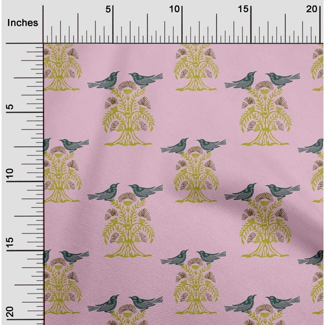oneOone Cotton Silk Fabric Bird & Tree Block Print Fabric By Yard 42 Inch Wide