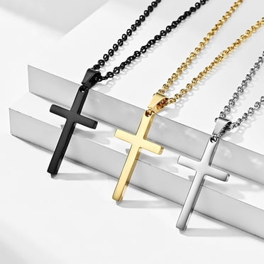 3 Pcs Collier Croix Petit Moyen Grand pour Femmes Hommes Collier Or Blanc Argent avec Pendentif Croix/ Jésus Chaîne Croix Argent