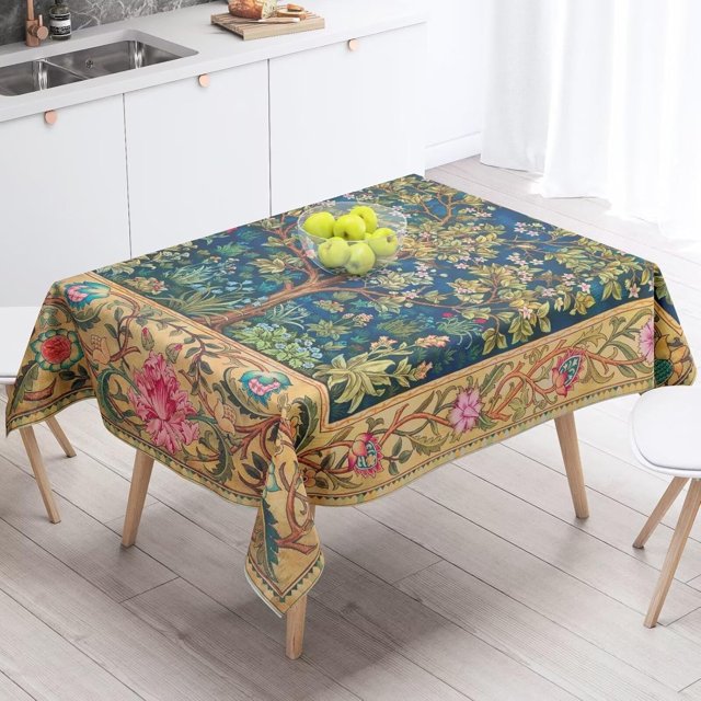 Floral Tablecloth Original Design Tree Table Cloth for Rectangle Tables Wipeable Polyester Fabric Table Cover Kitchen Dinning Decorations Washable, 60"x120"