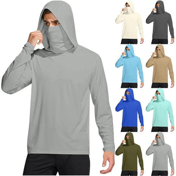 Men's Sun Protection Hoodie Long Sleeve Blouse with Mask Upf 50+ Breathable Lightweight for Outdoor Hiking Fishing Golf Beach Vacation Casual Daily Wear | IhhxPro,Gray M