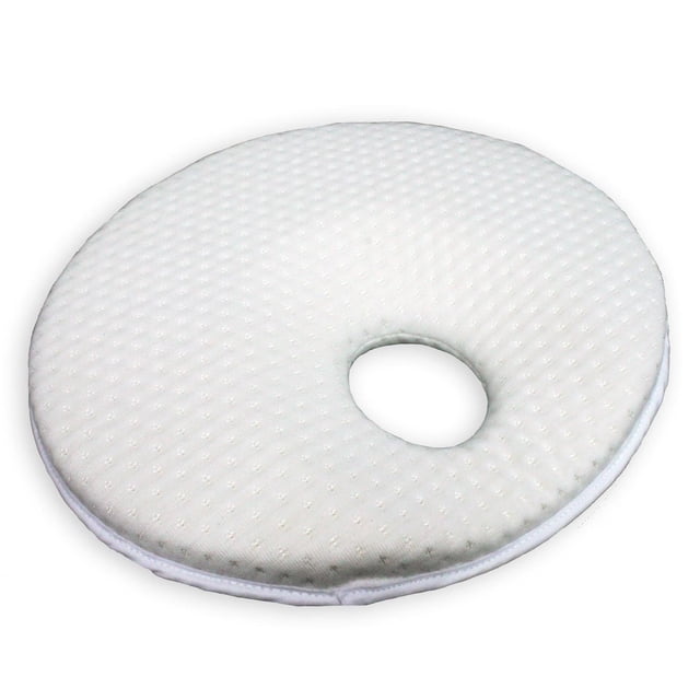 George Baby Soutien de Tête, un Oreiller Rond Blanc en Mousse Mémoire avec un Trou central et une Housse Douce, Respirante et Hypoallergénique en polyester pour le Flux d'Air, Conçu pour Soutenir Confortablement et Soulager la Pression sur la Tête d'Un Bébé dans les Poussettes et les Sièges d'Auto.