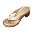 thumbnail image 2 of Heel Sandals for Women Flip Flops Slide Block Chunky Heel Soft Sole Beach Summer Backless Pumps Rose Gold, 2 of 7