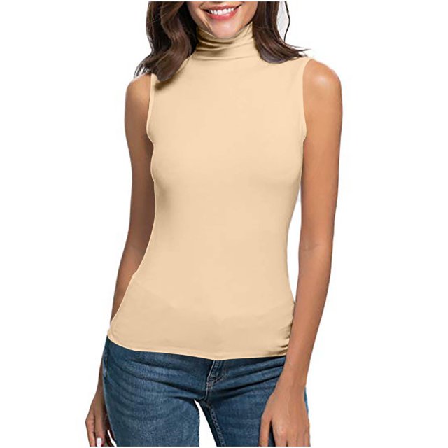 Meichang Débardeur Noir à Col Roulé pour Femmes, Débardeur Sans Manches à Col Roulé pour Femmes Grande Taille Extensible Ajusté Couche de Base T-Shirt Débardeur Col Roulé pour Femmes