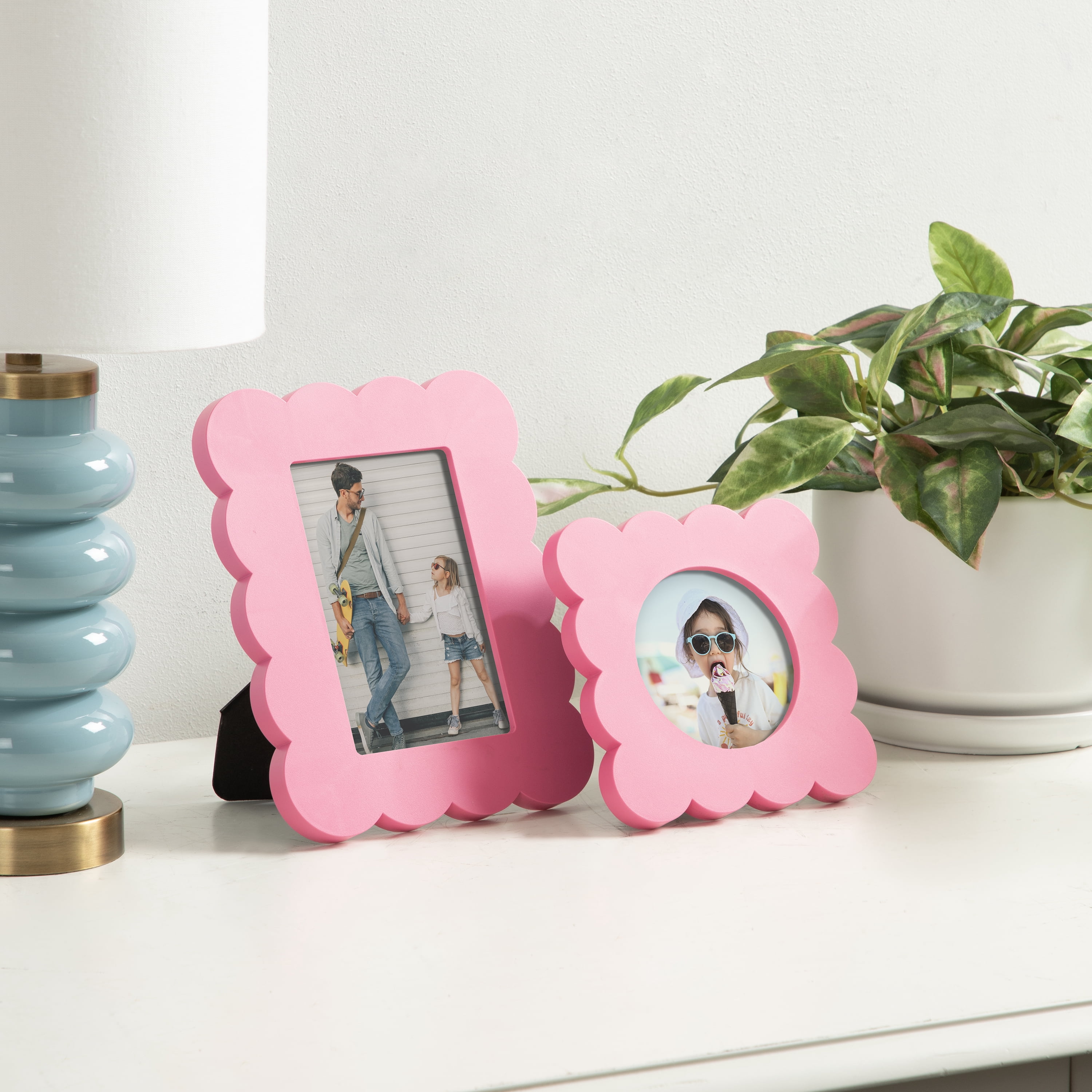 DesignOvation Scalloped 4" x 4" Pink Decorative Tabletop Picture Frame