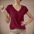 thumbnail image 2 of Summer T Shirts for Women V-Neck Short Sleeve Casual Tops Solid Color Basic Tees, 2 of 4
