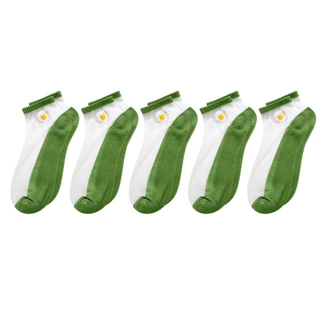 5PC Women Casual Cute Little Daisy Mesh Splice Breathable Short Socks