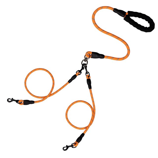 Djiypn 2 in 1 Durable Nylon Dog Leash with Padded Handle, 360° Swivel No Tangle Climbing Rope Removable Pet Traction Rope, 4.8Ft Lead for Puppy Dogs, Orange