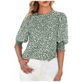 thumbnail image 2 of SMihono Hauts pour Femmes Été Chic Décontracté Mode Col Rond Manches Courtes Aguichant Haut Blouse T-shirt Oversize pour Femmes 2023, 2 of 6