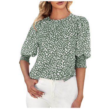 cfhntfmh Blouse à Manches 3/4 pour Femmes Hauts Décontractés de Bureau Travail T-Shirt à Col Rond 2025 Mode Hauts d'Été