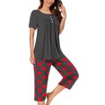 thumbnail image 2 of Timegard Ensembles Lounge pour Femmes Col Rond Manches Courtes Haut Plissé Pantalon Capri à Imprimé avec Poches Tenues de Pyjama Confortables, 2 of 7