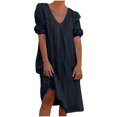 thumbnail image 2 of Liquidation d'Été 2025! Robe pour Femme Grande Taille, Liquidation de Robes d'Été pour Femmes, Combinaison d'Été pour Femme en Coton et Lin à Manches Courtes, Col en V, Manches Courtes, Jupe Longue, 2 of 5