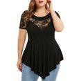 thumbnail image 2 of Leutsin Plus Size Women Solid Floral Lace O-Neck Asymmetric Three Quarter Plus Size Plus Size Tops Blouse, 2 of 7