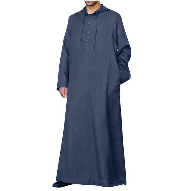 CEHVOM Ensemble de Robe Musulmane pour Homme Robe Arabe Mi-Longue à Manches Longues à Capuche à Boutons Robe Décontractée Solde