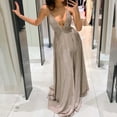 thumbnail image 4 of Fridja Femmes V-Cou Couture Creux sur le Dos Sling Solide Robe Longue Mince, 4 of 7