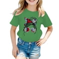 thumbnail image 1 of LUOGENLI T-Shirt pour Filles Enfant Filles Mignon Imprimé Graphique Col Rond Manche Courte Tee Été Décontracté T-Shirt Maxi Hauts Ensemble Volant Vert 8-9 Ans, 1 of 5