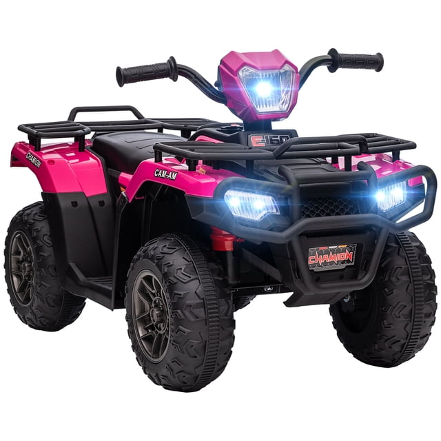 Aosom VTT 4 Roues 12 V pour Enfants, Rose, avec Phares DEL, Pneus à Bande de Roulement et Cadre Noir durable. Ce Véhicule à Chevaucher Motorisé Est Conçu pour les Enfants de 37 à 60 Mois, Doté d'Un Siège Confortable, d'Un Guidon et d'Une Connectivité USB/MP3 pour la Lecture de Musique. le VTT Électrique a des Roues Texturées pour une traction Améliorée et Fonctionne à des Vitesses de 1,2 à 2,5 Mi/h. Idéal pour les Jeux Extérieurs avec une Capacité de Poids de 55 Lb
