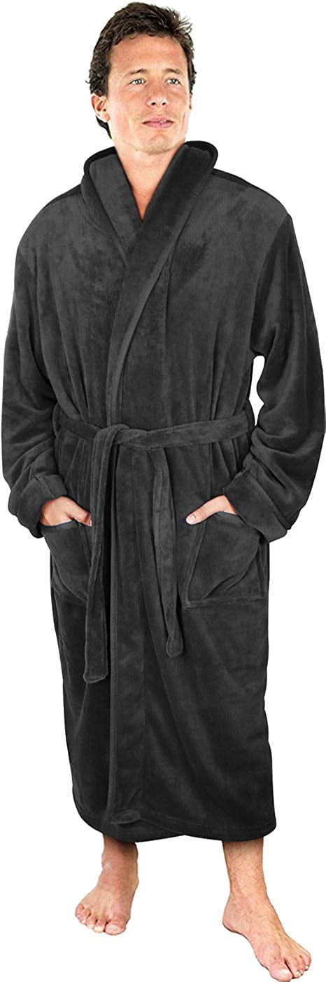Luxurious Men'S Shawl Collar Fleece Bathrobe Spa Robe