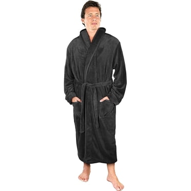 Luxurious Men'S Shawl Collar Fleece Bathrobe Spa Robe