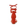 thumbnail image 2 of BLISSFUL STEP Women's Lace Up and Ankle Strap Block Heel Sandals Orange Red 6, 2 of 7