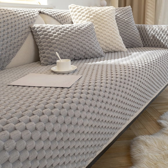 Linnome Sofa Cover Washable Non Slip Plush Flock Material Thick Soft Furniture Protector for Three Seater Sofa Decorative Slipcover All Season Indoor Home Use