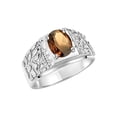 thumbnail image 4 of RYLOS Men's Rings Sterling Silver Designer Nugget Ring Oval 9X7MM Gemstone & Diamonds  Smoky Quartz June Birthstone Rings For Man Size 9, 4 of 7