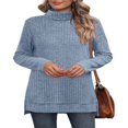 thumbnail image 3 of Ribbed Turtleneck Top for Women - Long Sleeve Basic Shirt with Side Slit, 3 of 5