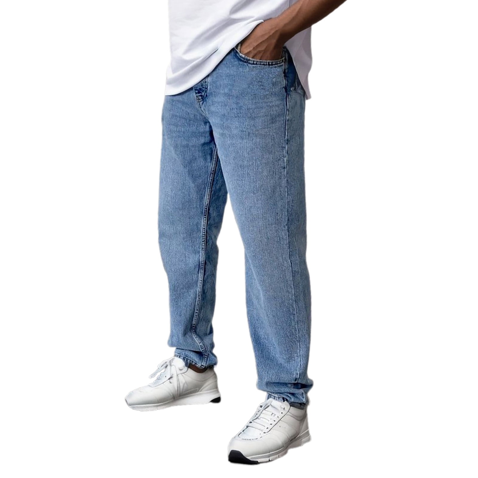 Ketyyh-chn99 Mens Jeans Slim Fit 2024 Regular Loose Fit Pants Shorts Fly Fashion Pocket Pants Casual Denim Jeans Men's Solid Zipper Straight Trousers Men's Pants Light blue,XL