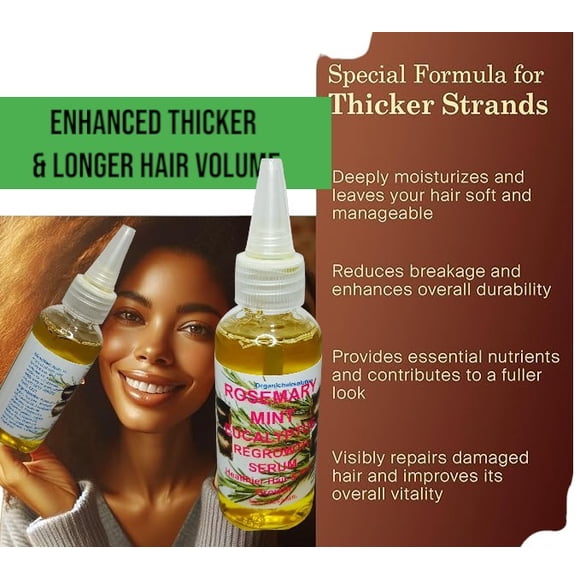 Organic Hair Hair Solution-Rosemary Mint Eucalyptus Scalp & Hair Growth Oil - For Thicker, longer & fuller Nourishing Oil for Split Ends and Dry Scalp for All Hair Types-2-Fluid Ounces